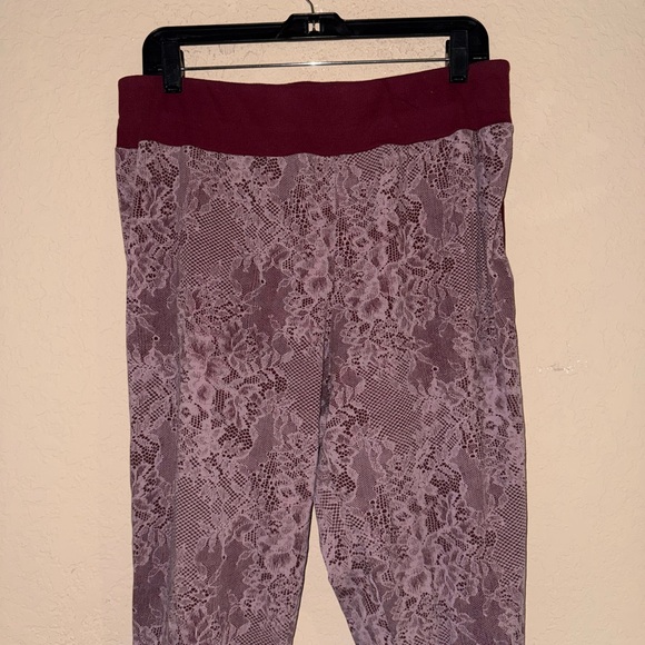 Cacique Burgundy and Lace Patterned Print Legging Pajama Pants - Picture 3 of 7